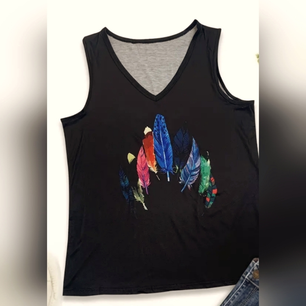 Native American Feather Print Tank Top (L) unisex. ❗
